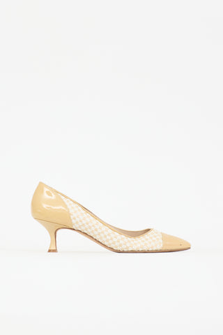 Manolo Blahnik Patent Panel Woven Pump