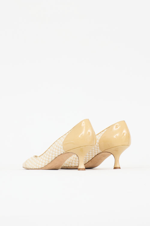 Manolo Blahnik Patent Panel Woven Pump
