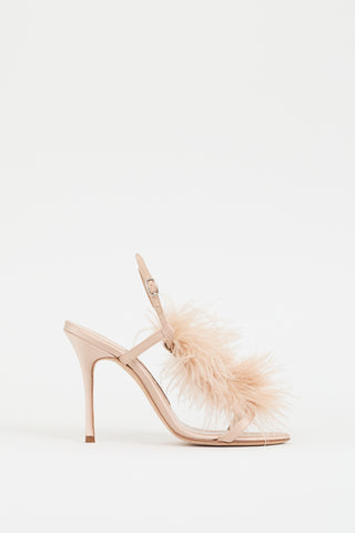 Manolo Blahnik Pink Satin & Feather Elia Heel