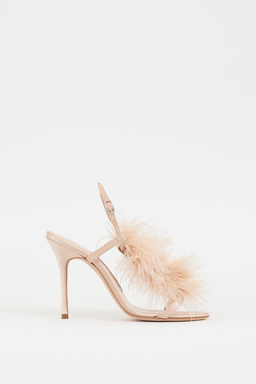 Manolo Blahnik Pink Satin & Feather Elia Heel