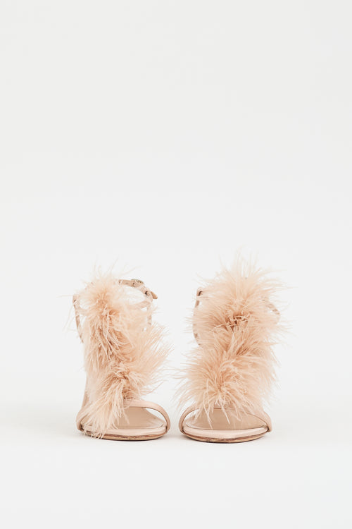 Manolo Blahnik Pink Satin & Feather Elia Heel