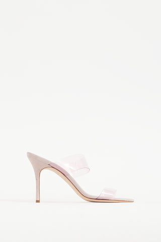 Manolo Blahnik Pink Suede & PVC Scolto Heel