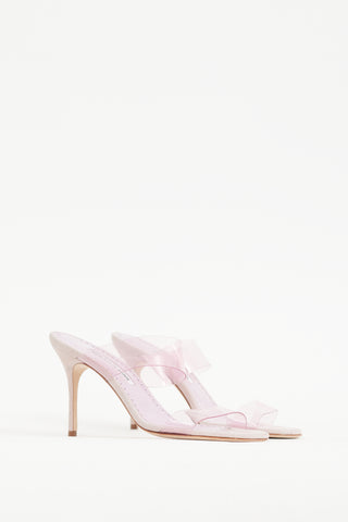 Manolo Blahnik Pink Suede & PVC Scolto Heel