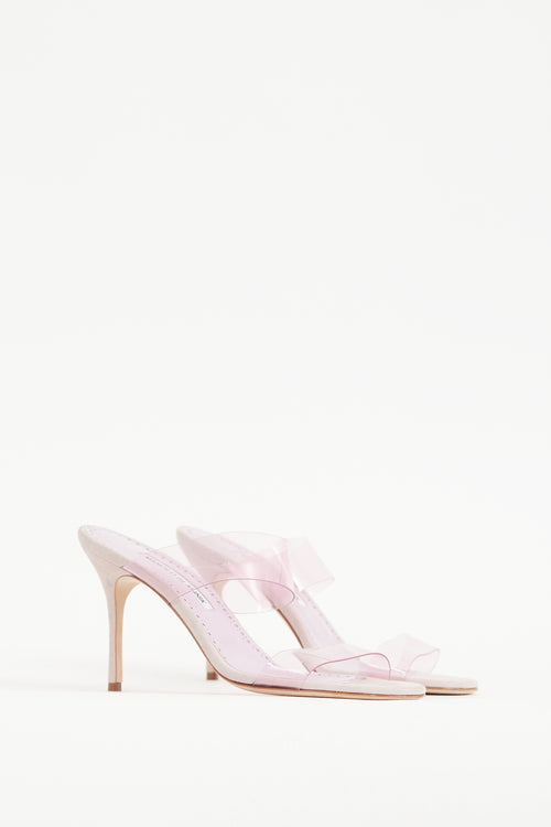 Manolo Blahnik Pink Suede & PVC Scolto Heel