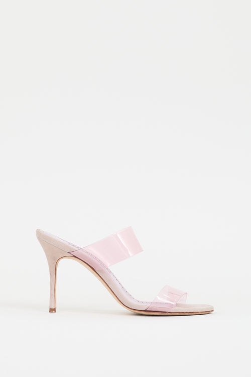 Manolo Blahnik Pink Suede & PVC Scolto Heel