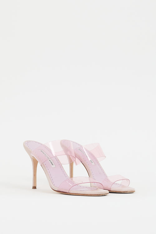 Manolo Blahnik Pink Suede & PVC Scolto Heel