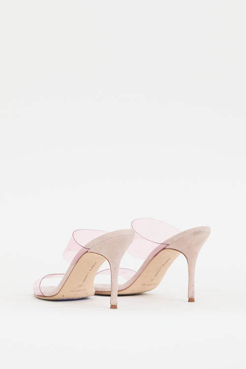 Manolo Blahnik Pink Suede & PVC Scolto Heel