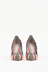 Manolo Blahnik Red & Grey Suede Eidotea Pump