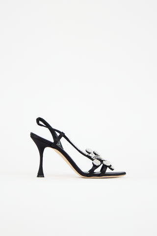 Manolo Blahnik Satin Fernusan 90 Embellished Heel