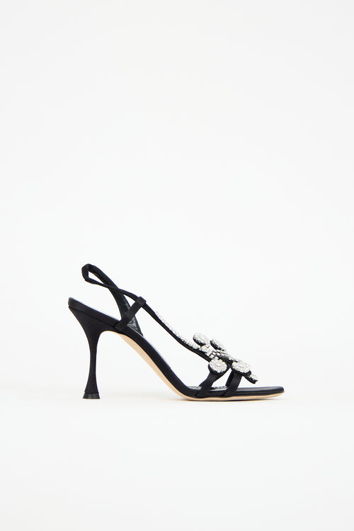 Manolo Blahnik Satin Fernusan 90 Embellished Heel