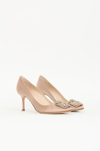 Manolo Blahnik Satin Hangisi Embellished Pump