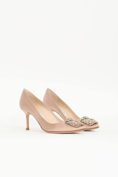 Manolo Blahnik Satin Hangisi Embellished Pump
