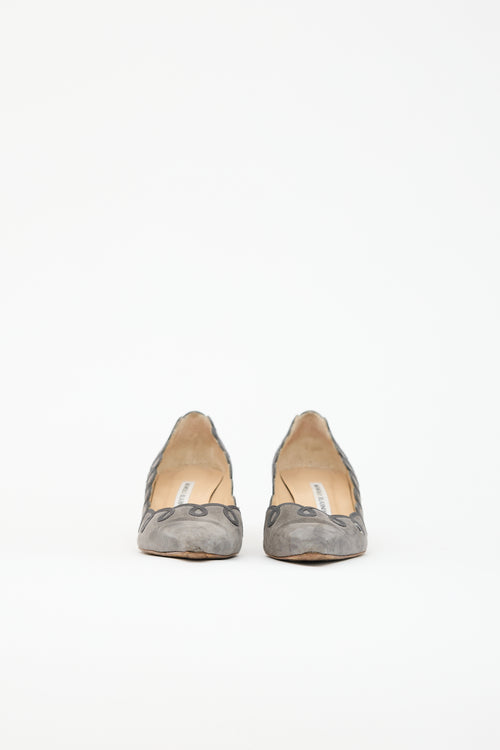 Manolo Blahnik Suede Appliqué Pump