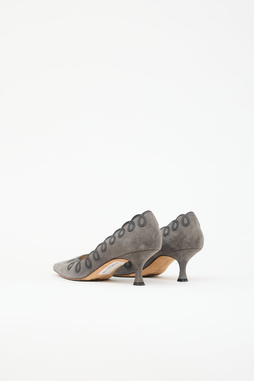 Manolo Blahnik Suede Appliqué Pump