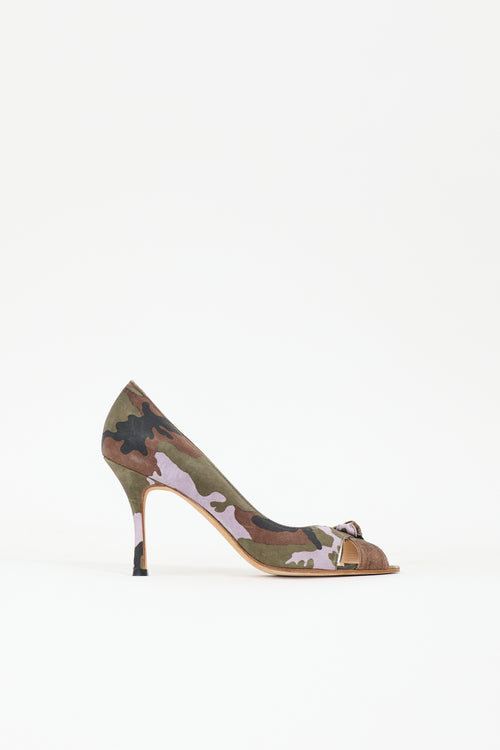 Manolo Blahnik Suede Camouflage Pump
