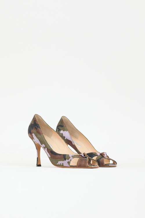Manolo Blahnik Suede Camouflage Pump