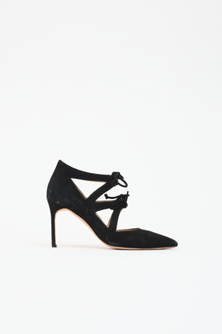 Manolo Blahnik Suede Lace Up Pump