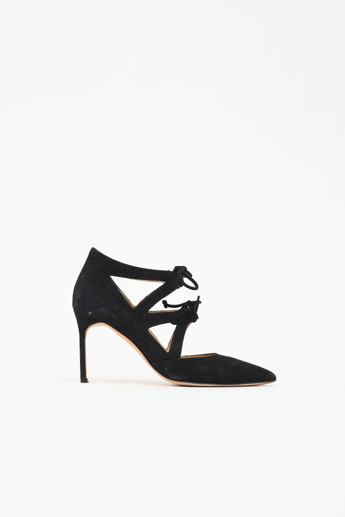 Manolo Blahnik Suede Lace Up Pump