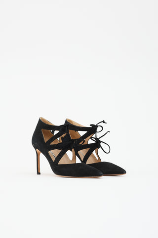 Manolo Blahnik Suede Lace Up Pump