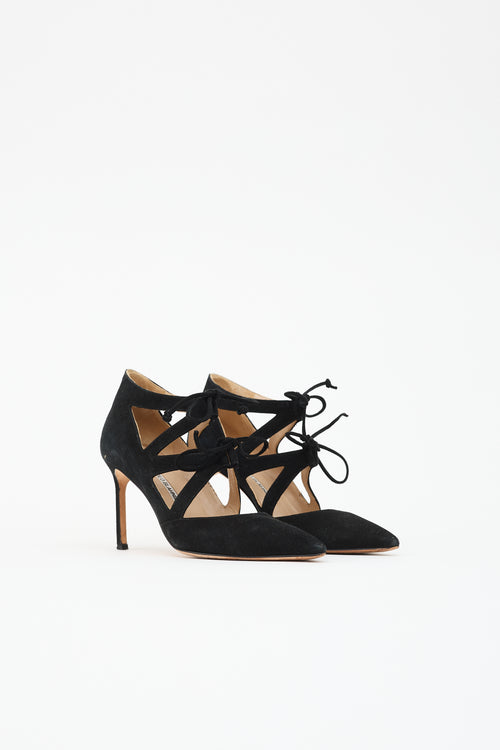 Manolo Blahnik Suede Lace Up Pump