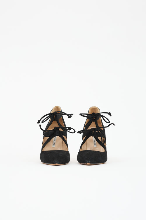 Manolo Blahnik Suede Lace Up Pump