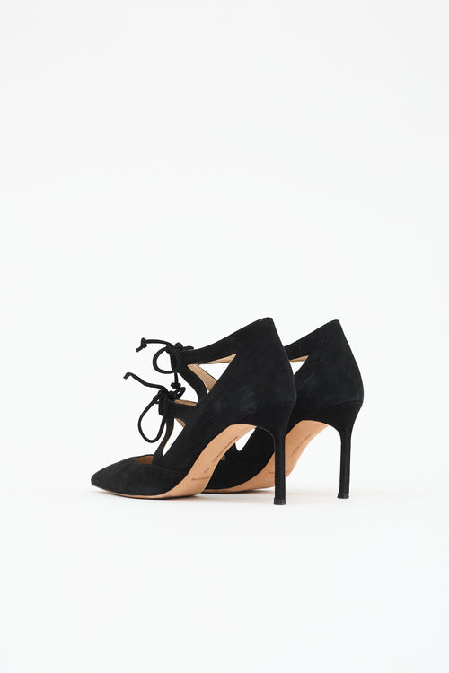 Manolo Blahnik Suede Lace Up Pump