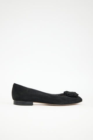 Manolo Blahnik Suede Rosette Flat