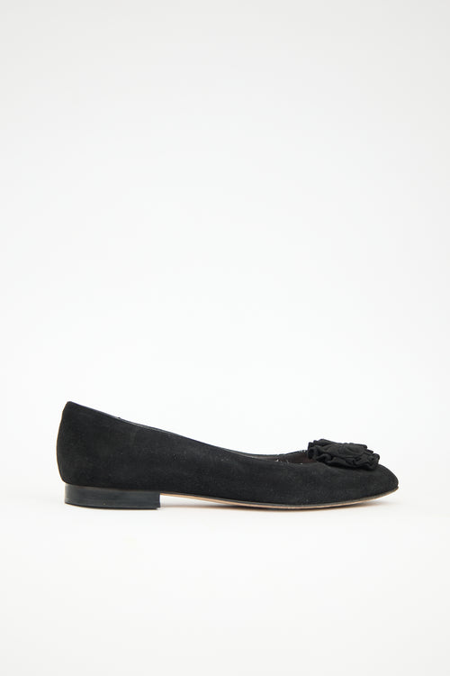 Manolo Blahnik Suede Rosette Flat
