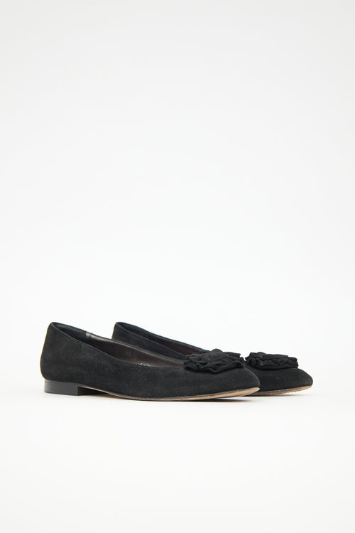 Manolo Blahnik Suede Rosette Flat