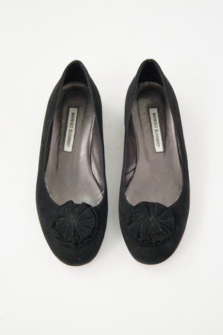 Manolo Blahnik Suede Rosette Flat