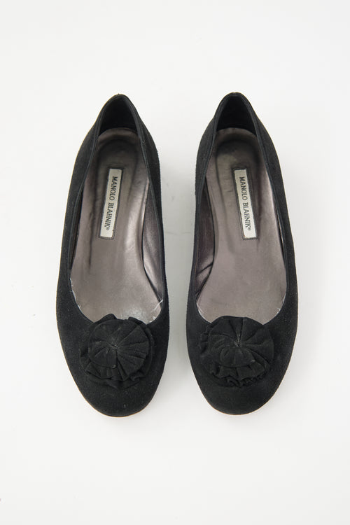 Manolo Blahnik Suede Rosette Flat