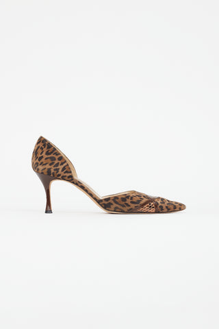 Manolo Blahnik Vintage Brown Suede Printed D'orsay Pump
