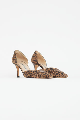 Manolo Blahnik Vintage Brown Suede Printed D'orsay Pump