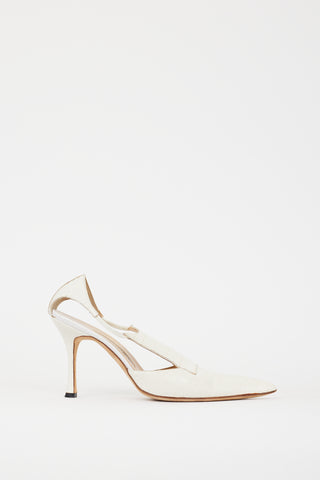 Manolo Blahnik White Embossed Leather Cutout Heel