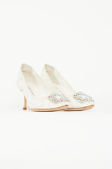 Manolo Blahnik Cream Hangisi Lace & Crystal Heel