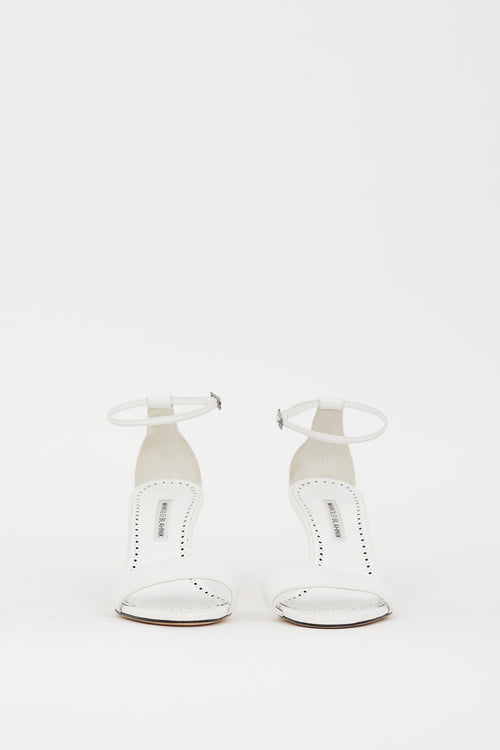 Manolo Blahnik White Leather Leda Sculptural Heel