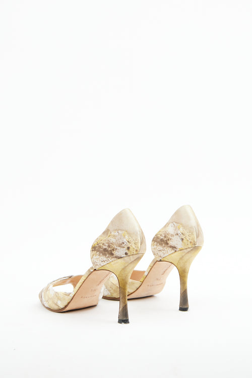 Manolo Blahnik Yellow Multi Colour D'Orsay Pump