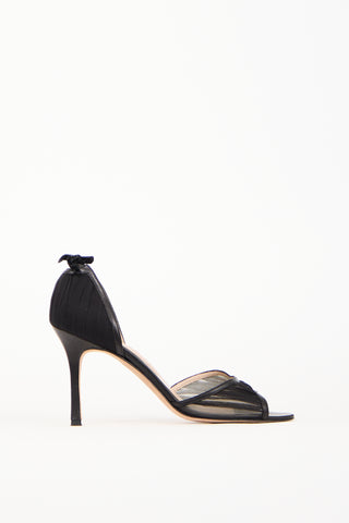 Manolo Blahnik Black Leather & Mesh Bow Heel