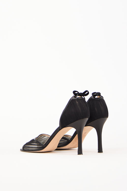 Manolo Blahnik Black Leather & Mesh Bow Heel