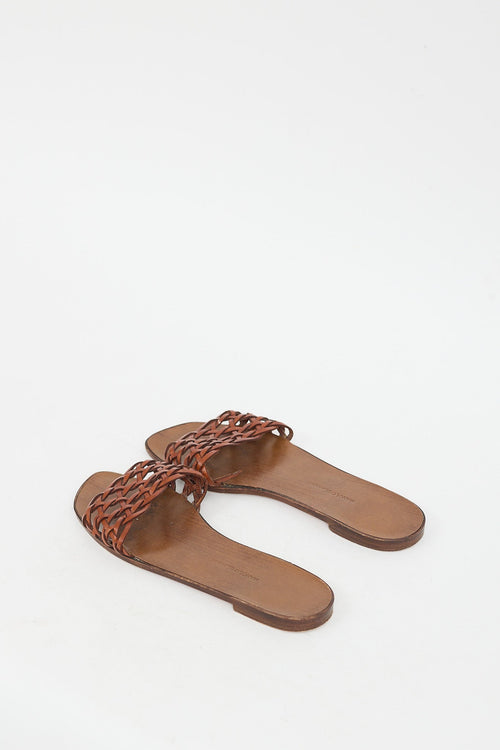 Manolo Blahnik Brown Leather Cutout Slide