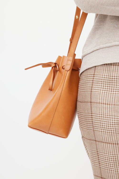 Mansur Gavriel Brown Leather Bucket Crossbody Bag