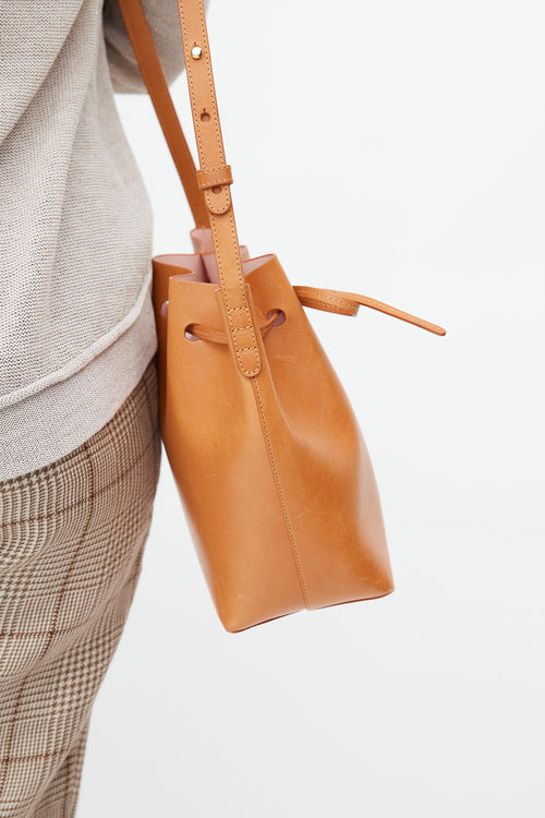 Mansur Gavriel Brown Leather Bucket Crossbody Bag