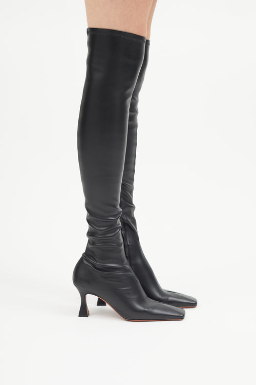 Manu Atelier Black Faux Leather Thigh High Boot
