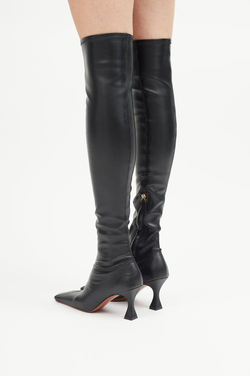 Manu Atelier Black Faux Leather Thigh High Boot