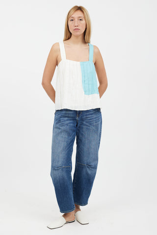 Mara Hoffman White & Blue Pleated Tank Top