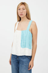 Mara Hoffman White & Blue Pleated Tank Top