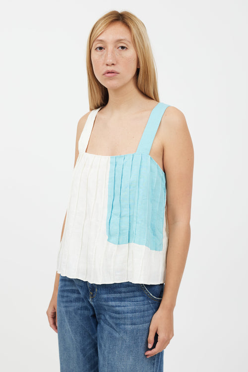 Mara Hoffman White & Blue Pleated Tank Top