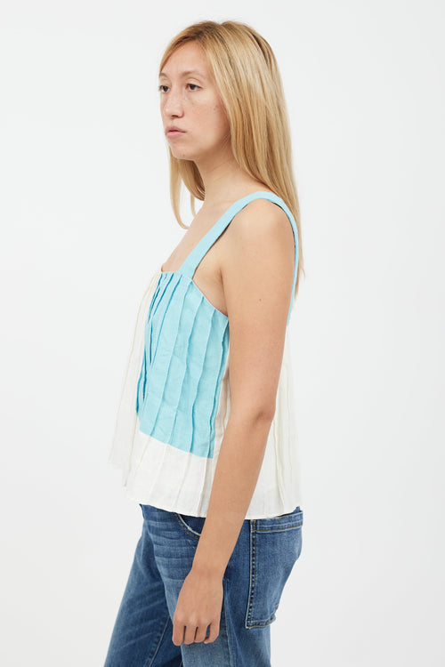 Mara Hoffman White & Blue Pleated Tank Top