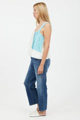 Mara Hoffman White & Blue Pleated Tank Top