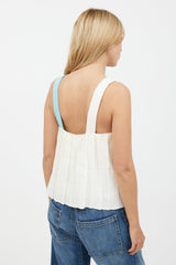Mara Hoffman White & Blue Pleated Tank Top